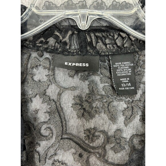 Express Velvet Burnout Top Women 13/14 Black Sheer Whimsigoth Y2K Flare Sleeve - Picture 10 of 10